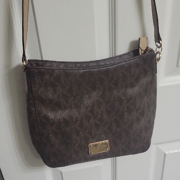 Michael Kors Handbags - Michael Kors Brown Suede-Like Crossbody Bag with Gold Hardware